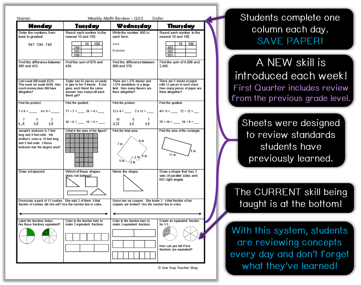 Feeny Math Resources Weekly Math Homework Answers