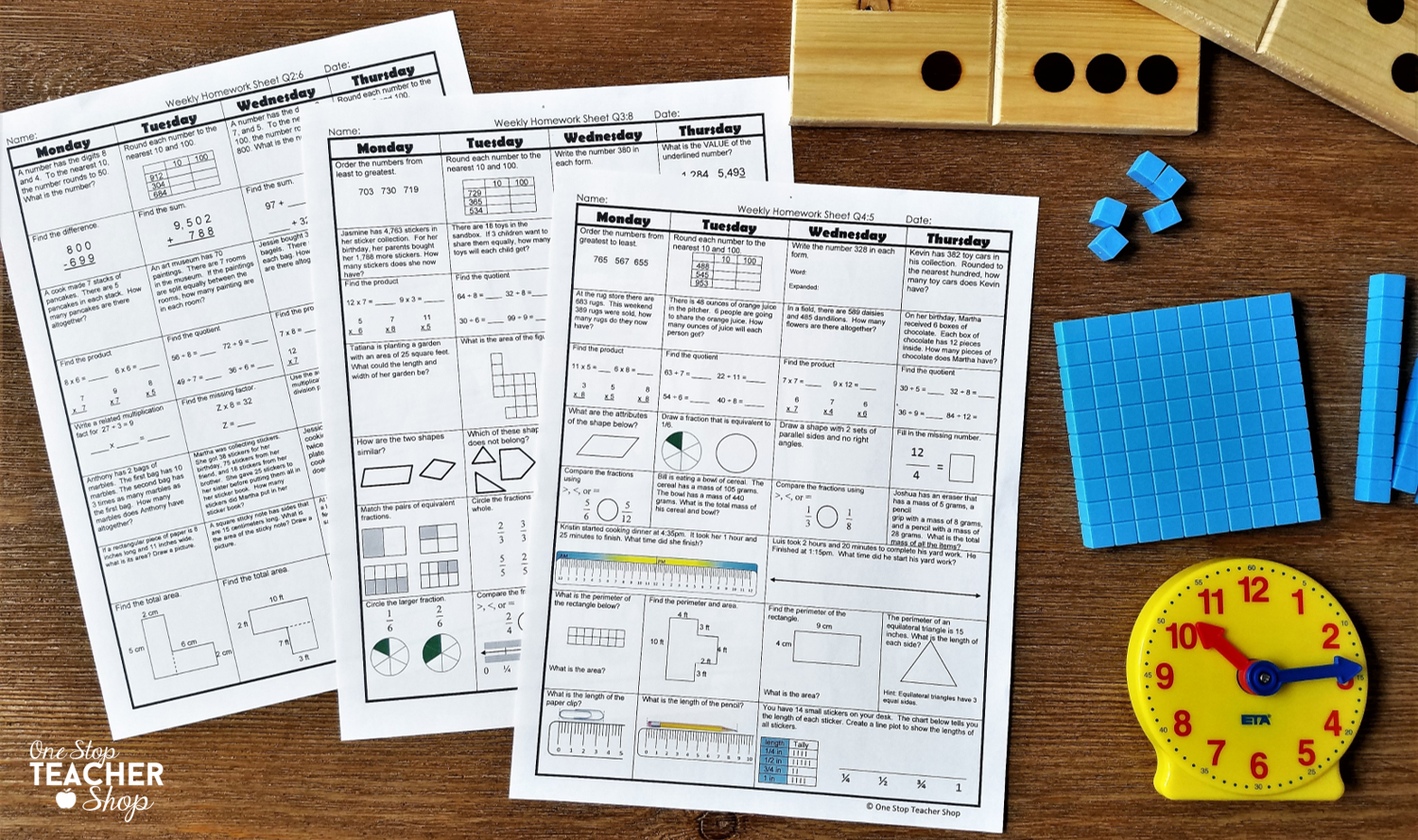 Spiral Math Homework To Reinforce Standards One Stop Teacher Shop